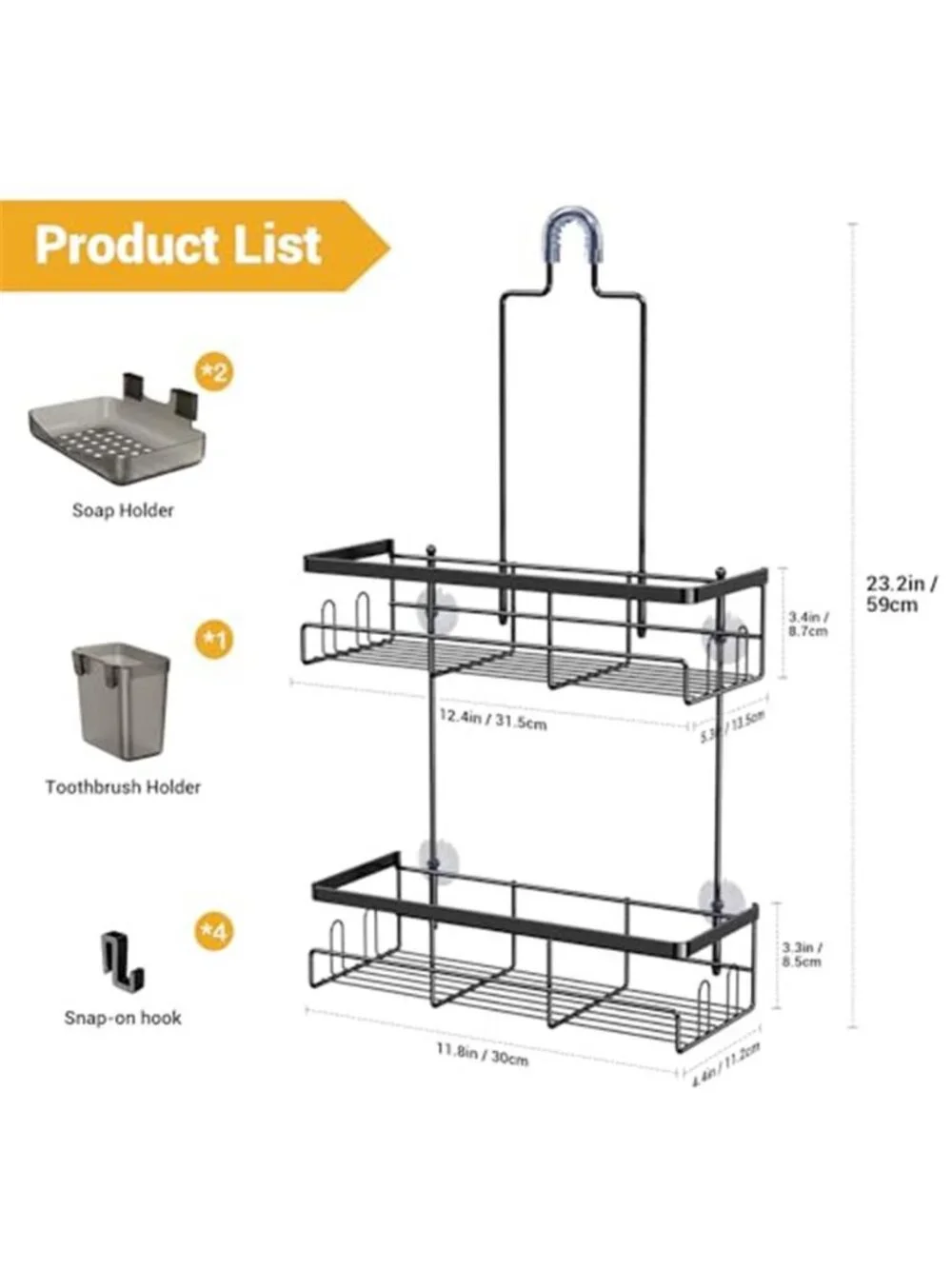 Hanging Shower Caddy Over Shower Head 2 Tier Stainless Steel Bathroom Organizer